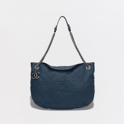 シャネル CHANEL ワイルドステッチ マトラッセ バッグ トートバッグ キャビアスキン ブルー Blue 青 ガンメタリック金具 ココマーク Wチェーン チェーントートバッグ