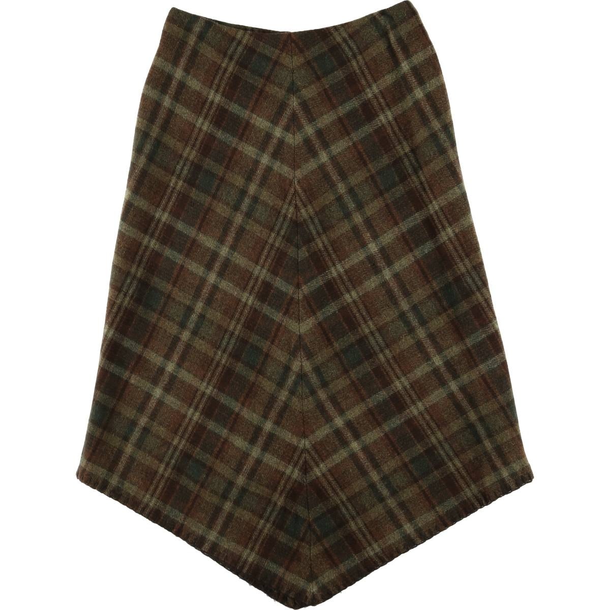 古着 ラルフローレン Ralph Lauren LAUREN ローレン PETITE チェック柄 イレギュラーヘム ウール ロング Aラインスカート レディースL相当/eaa583590
