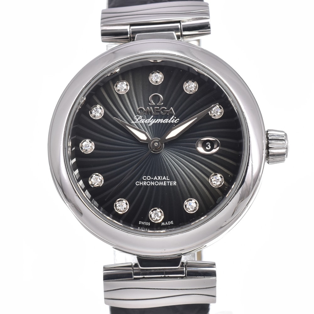 オメガ OMEGA 425.30.34.20.56.001 デビル レディマティック 11P ダイヤモンド ブラック 自動巻き レディース 良品 腕時計 J#150439