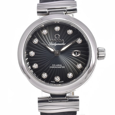オメガ OMEGA 425.30.34.20.56.001 デビル レディマティック 11P ダイヤモンド ブラック 自動巻き レディース 良品 腕時計 J#150439