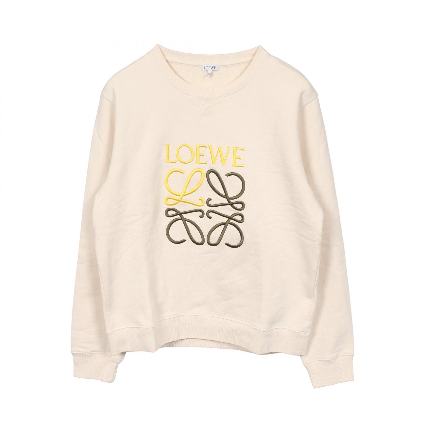 ロエベ LOEWE アナグラム刺繍 クルーネック スウェット 衣料品 トップス コットン レディース アイボリー系 【中古】