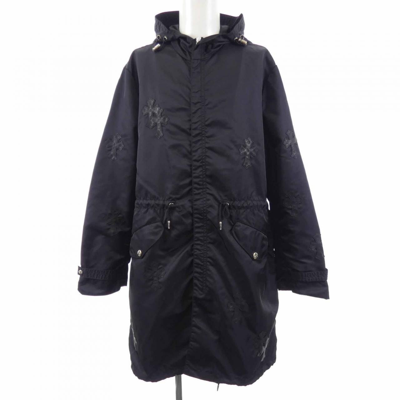 Chrome Hearts Y Not Puddles Cemetery Cross Leather Patch Nylon Zip Up Hooded Coat "Black"