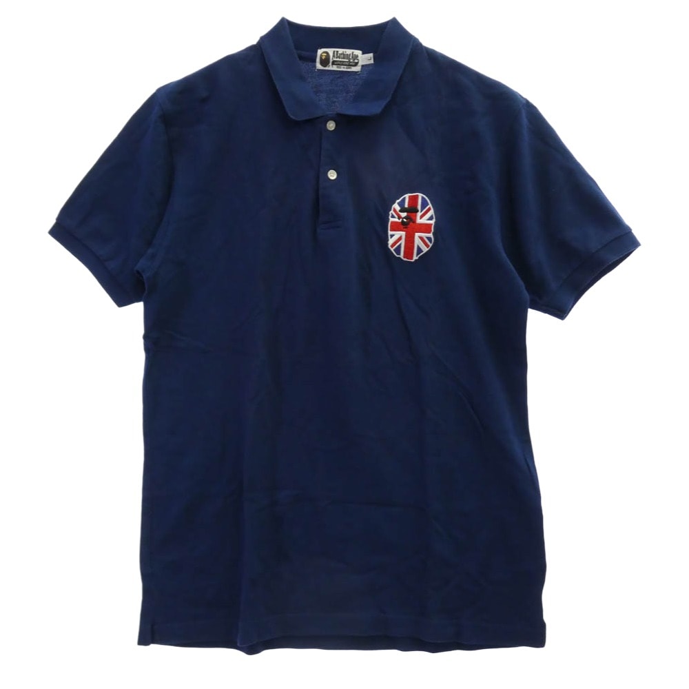 A BATHING APE アベイシングエイプ ポロシャツ ユニオンジャック フェイスパッチ 半袖 ポロシャツ ダークネイビー系 L【中古】