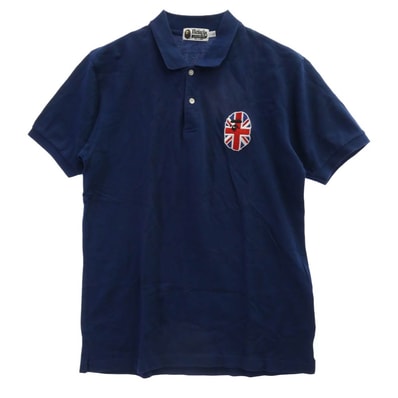 A BATHING APE アベイシングエイプ ポロシャツ ユニオンジャック フェイスパッチ 半袖 ポロシャツ ダークネイビー系 L【中古】