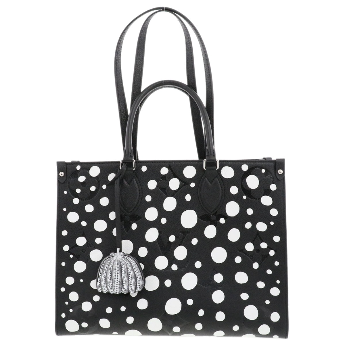 LOUIS VUITTON ルイ・ヴィトン 草間彌生 LV × YK 2WAYレザーハンドバッグ オンザゴー MM ドット トートバッグ M46389 モノグラムアンプラント ブラック ホワイト  レディース【中古】