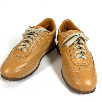 エルメス HERMES クイック Hロゴ ステッチ 靴 紐 シューズ スニーカー レザー ベージュ