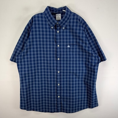 古着 ブルックスブラザーズ Brooks Brothers 半袖シャツ ロゴ 刺繍 REGENT 胸ポケ XL ブルー系 チェック メンズ