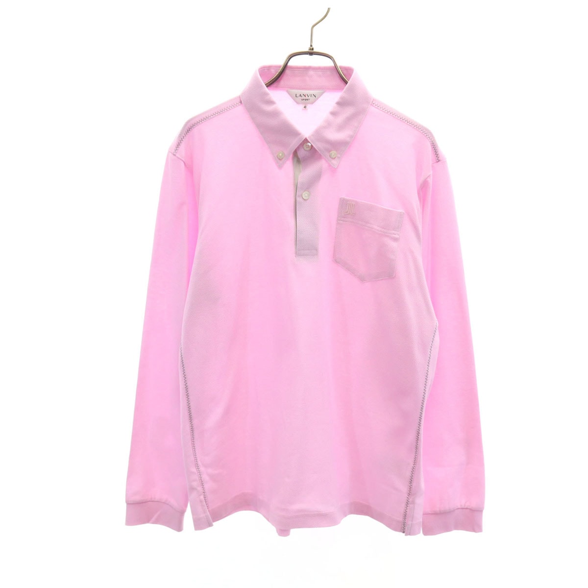 美品 LANVIN SPORT ランバンスポール 日本製 長袖 ボタンダウン ポロシャツ 40 ピンク