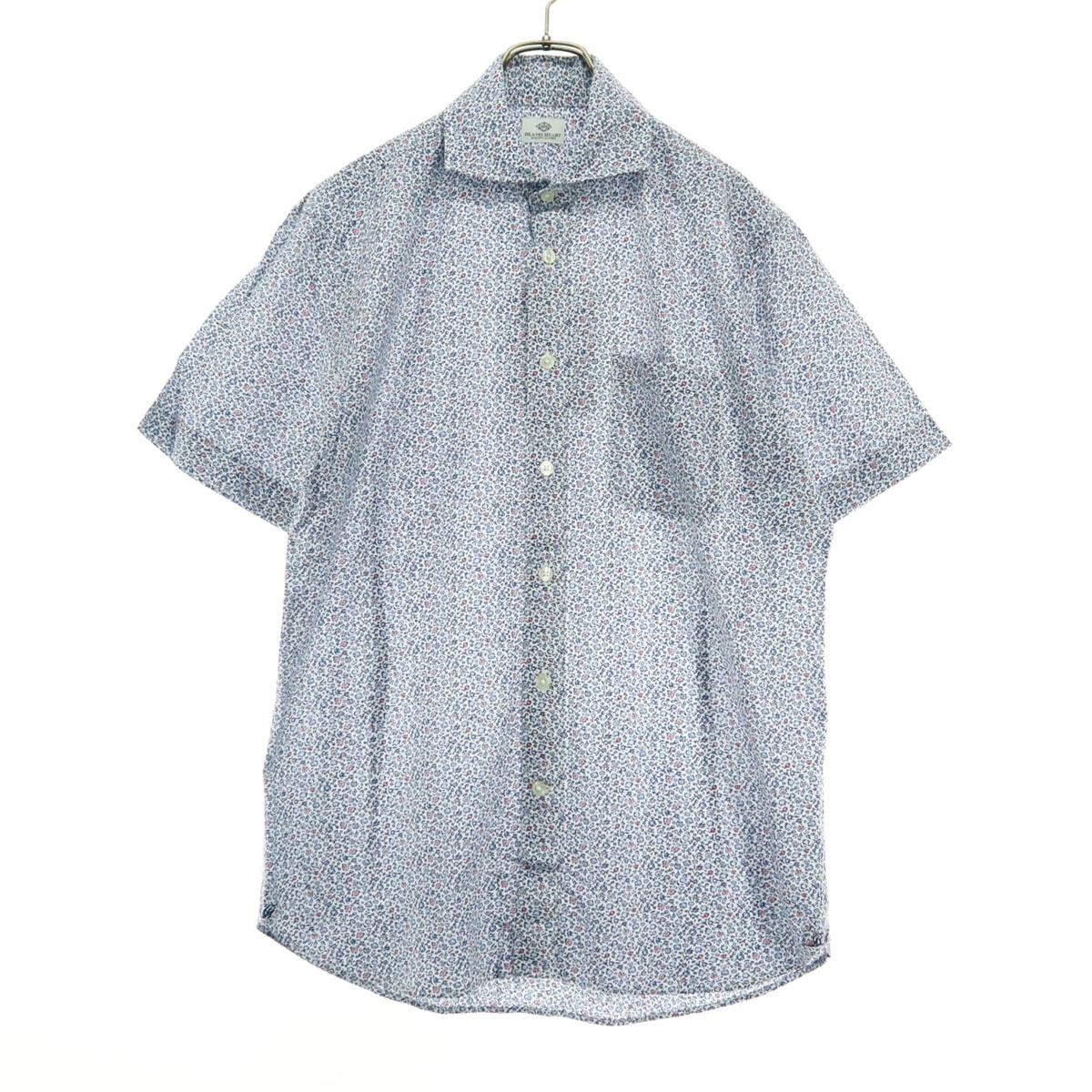 未使用 BEAMS HEART ビームスハート 小花柄 半袖 カッターシャツ M ブルー 胸ポケット