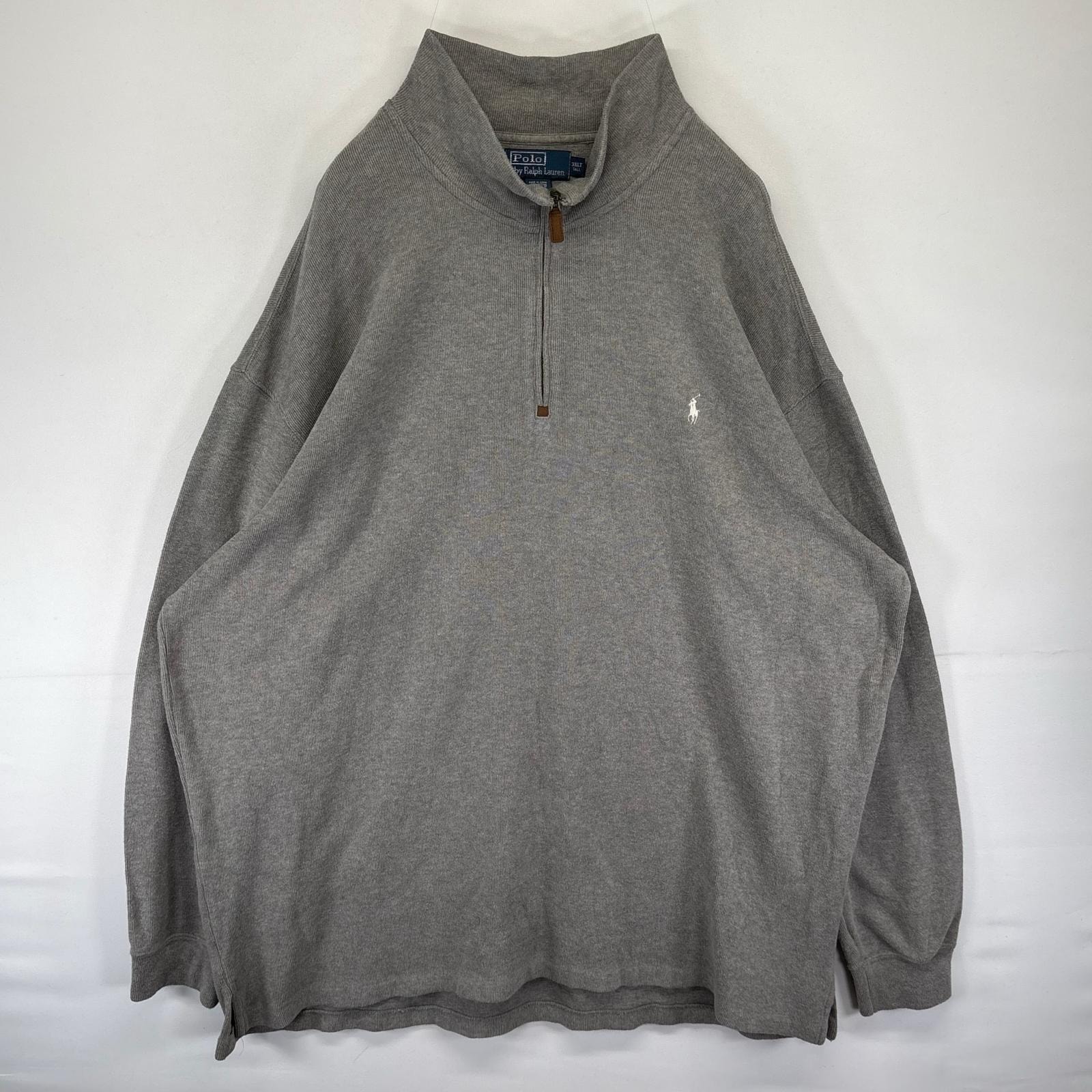 古着 ポロバイラルフローレン Polo by Ralph Lauren スウェット ハーフジップ トレーナー ワンポイント 3XLT  グレー系 無地 メンズ