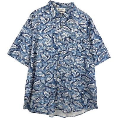 古着 90~00年代 コロンビア Columbia 総柄 魚柄 レーヨン ハワイアンアロハシャツ メンズXL相当 ヴィンテージ/eaa654759