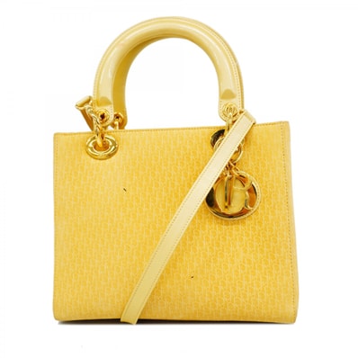 ★SALE【6db2145】クリスチャンディオール ショルダーバッグ トロッター レディディオール スウェード イエロー ゴールド金具 2wayバッグ【中古】レディース