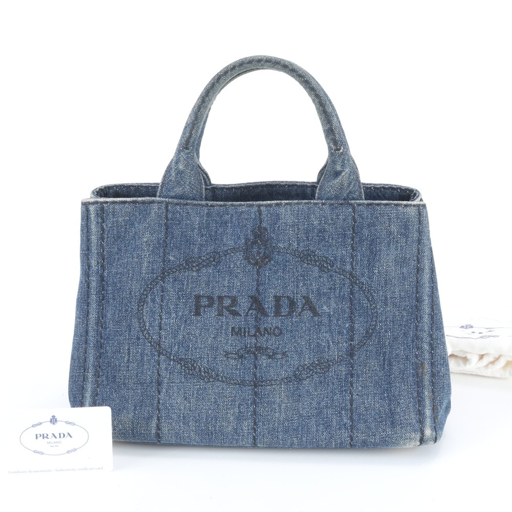 ■美品 プラダカナパ デニム ブルー BN2439 ハンドバッグ