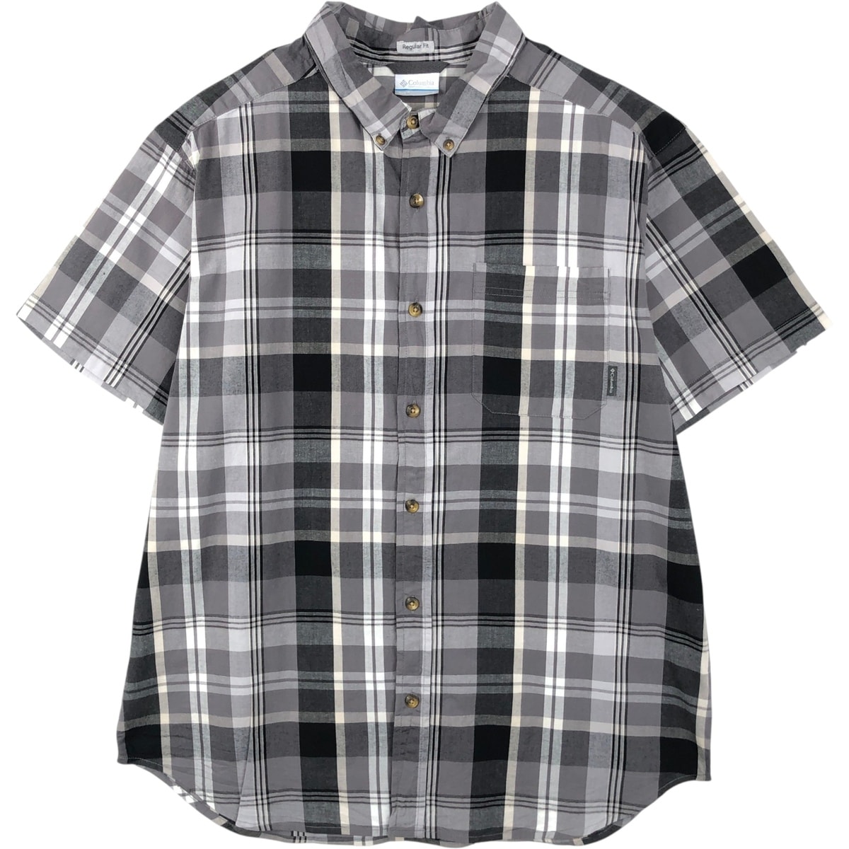 古着 コロンビア Columbia Regular Fit 半袖 ボタンダウン チェックシャツ メンズL相当/eaa655413