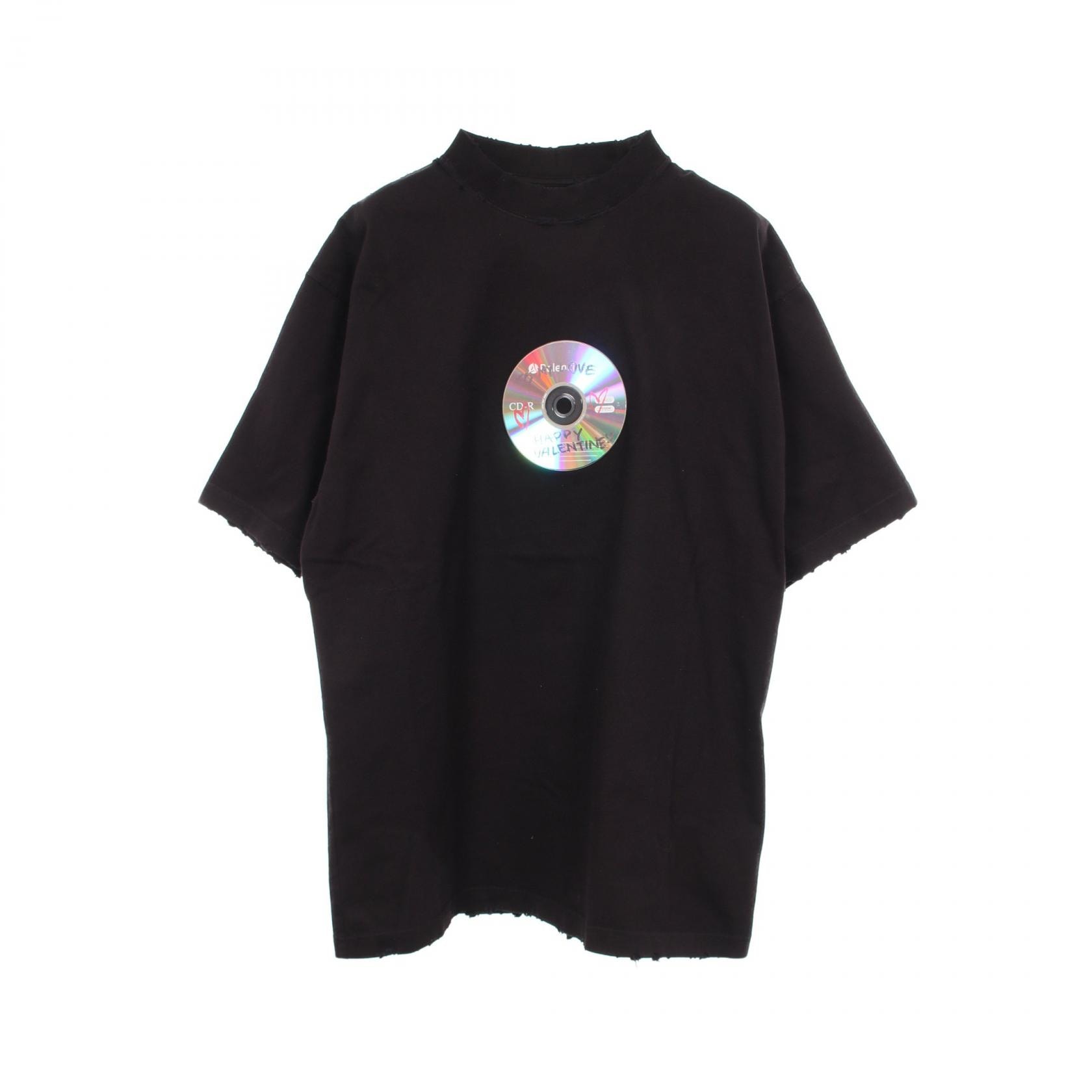 バレンシアガ BALENCIAGA Valentine CD 半袖Tシャツ 衣料品 トップス コットン メンズ レディース ブラック系 【中古】