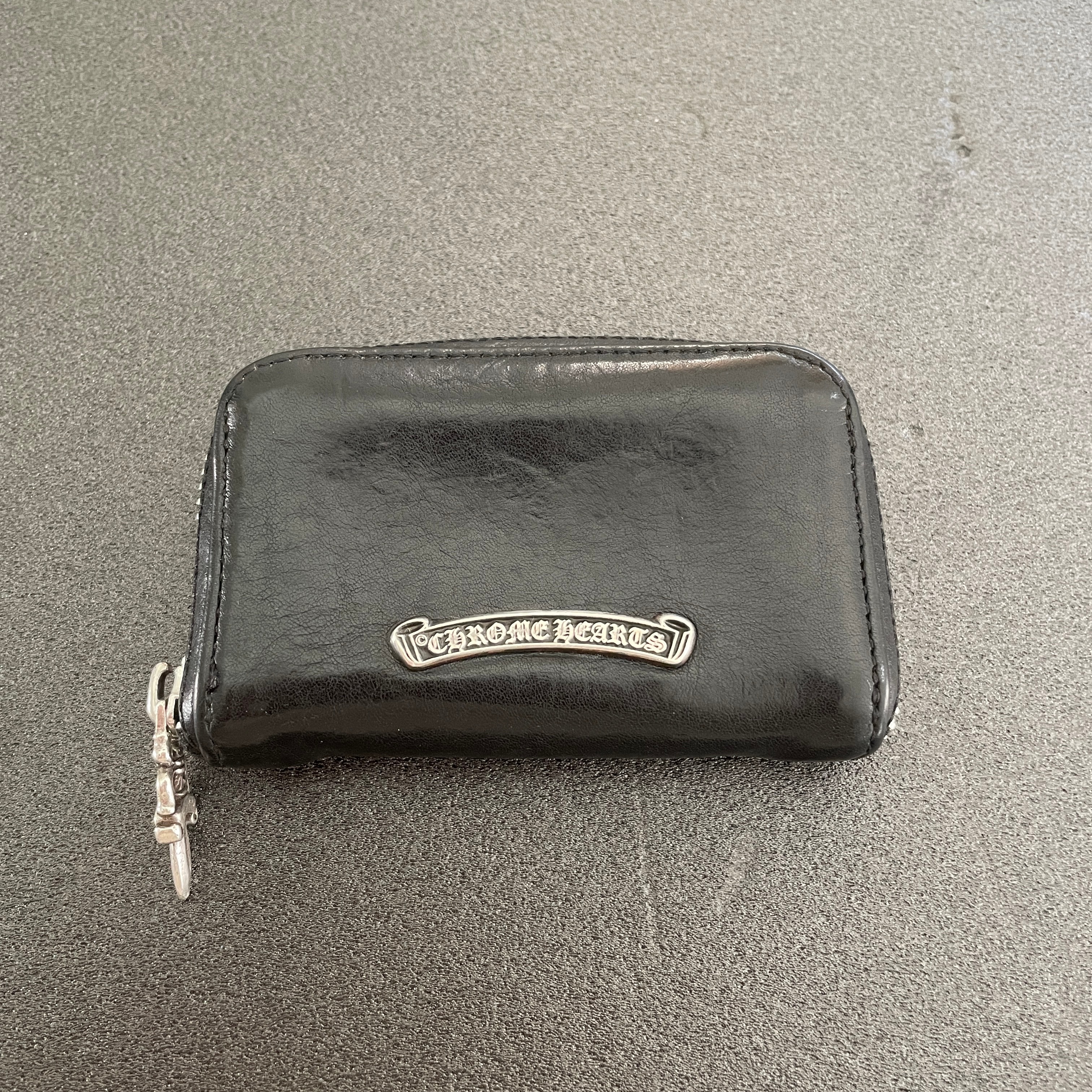 Chrome Hearts Coin Case Dagger Round Zip Leather Wallet "Black/Silver"