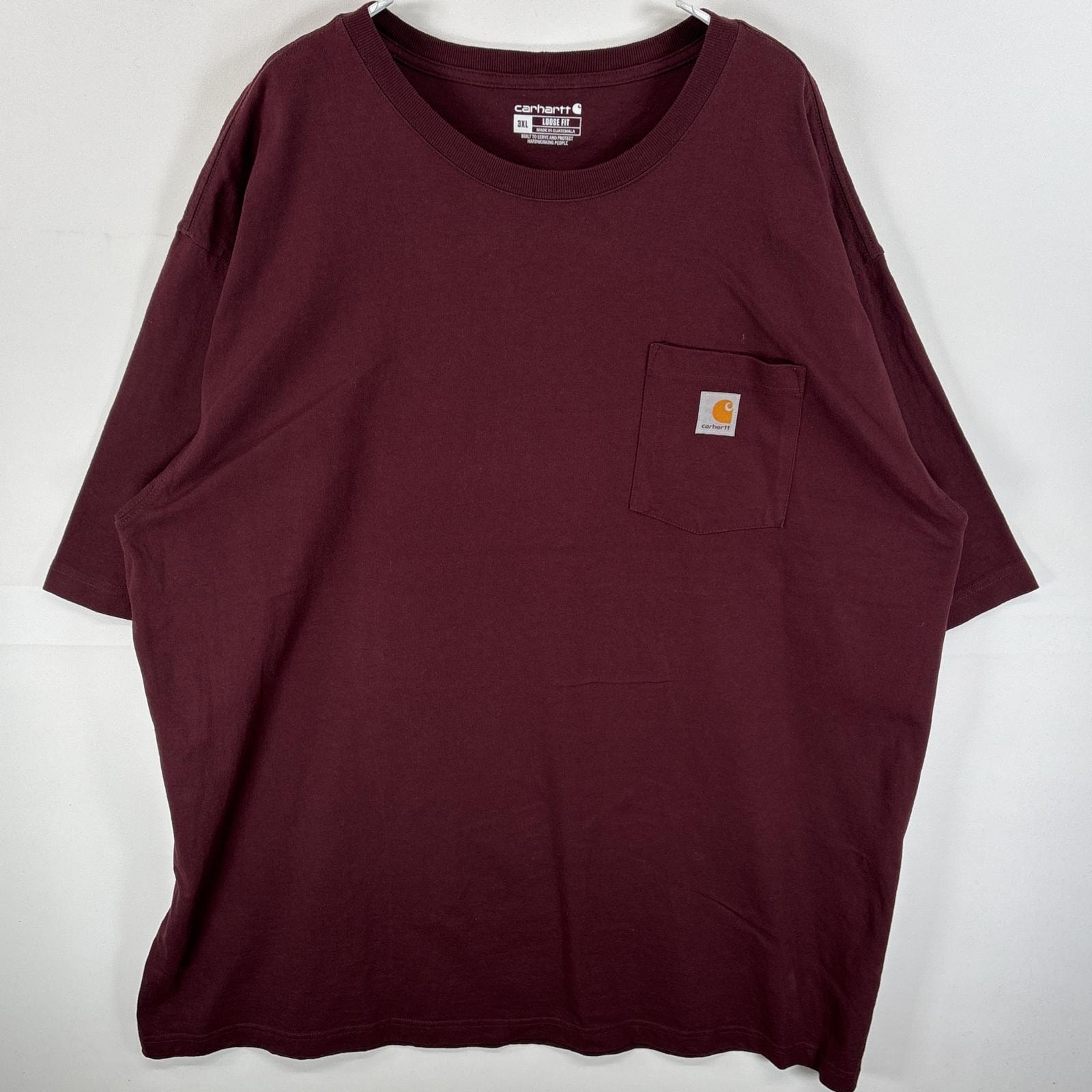 古着 カーハート Carhartt 半袖Tシャツ 肉厚 大きいサイズ ワンポイント ロゴ 3XL  ワインレッド 無地 メンズ