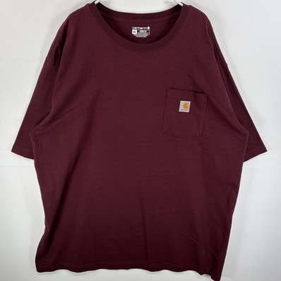 古着 カーハート Carhartt 半袖Tシャツ 肉厚 大きいサイズ ワンポイント ロゴ 3XL ワインレッド 無地 メンズ