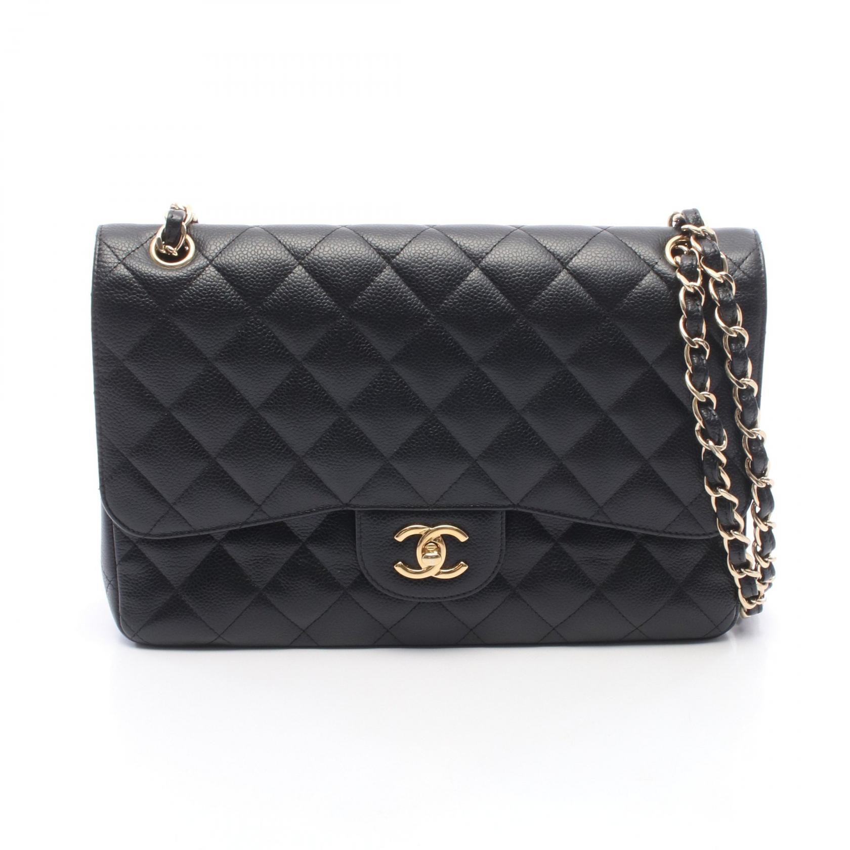 シャネル CHANEL デカマトラッセ30 クラシック ラージ Wフラップ ショルダーバッグ バッグ キャビアスキン(グレインドカーフ) レディース ブラック系 【中古】