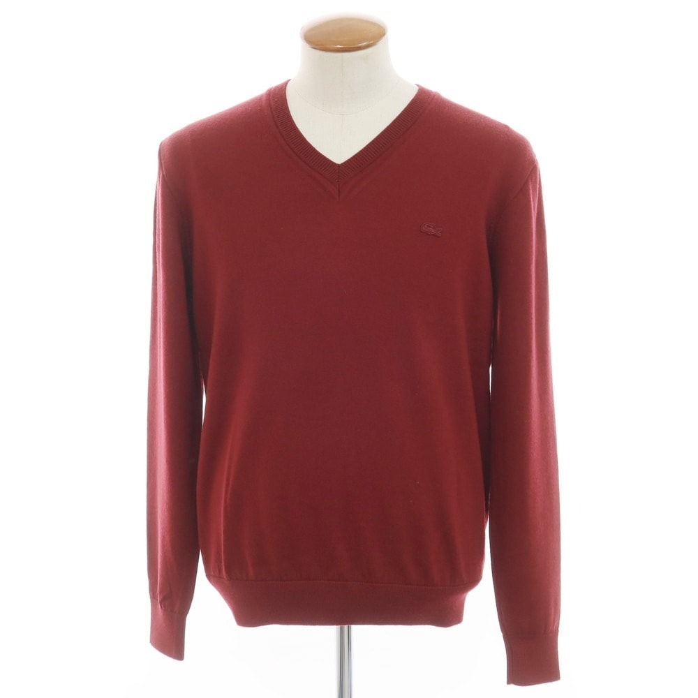 【中古】ラコステ LACOSTE ハイゲージ ウール Vネック プルオーバーニット ワインレッド【サイズ4】【メンズ】