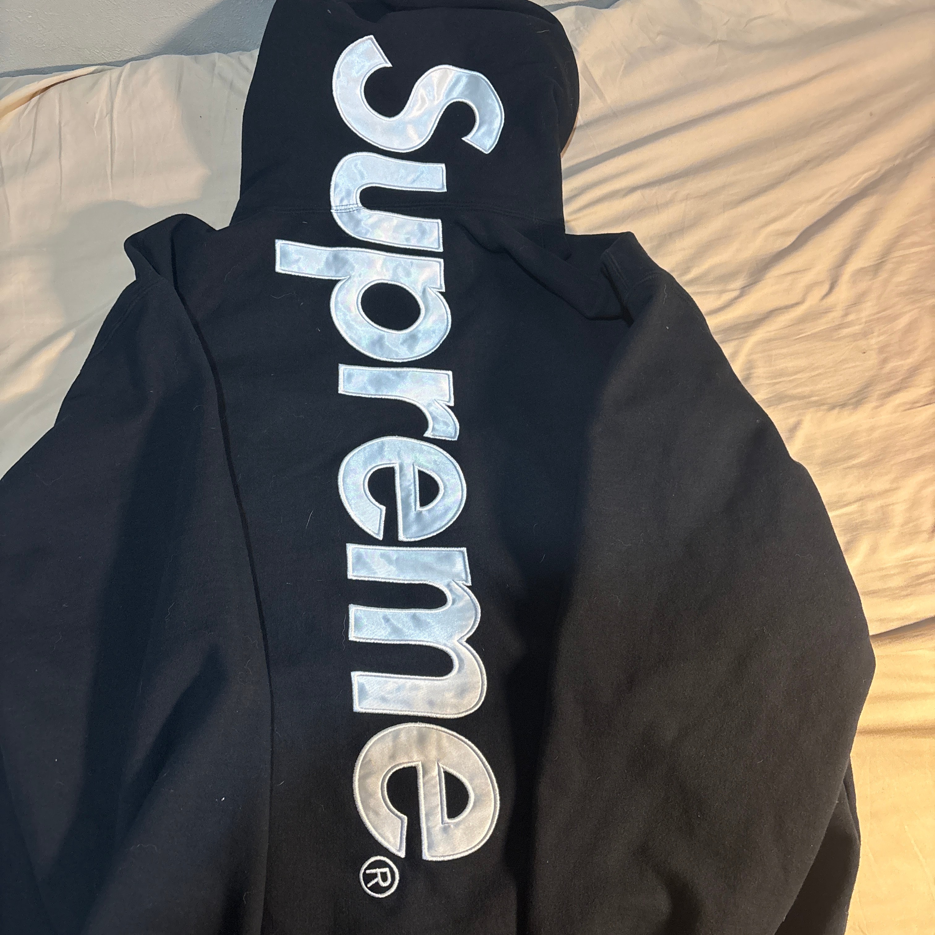 Supreme Satin Applique Hooded Sweatshirt (25FW) "Black"