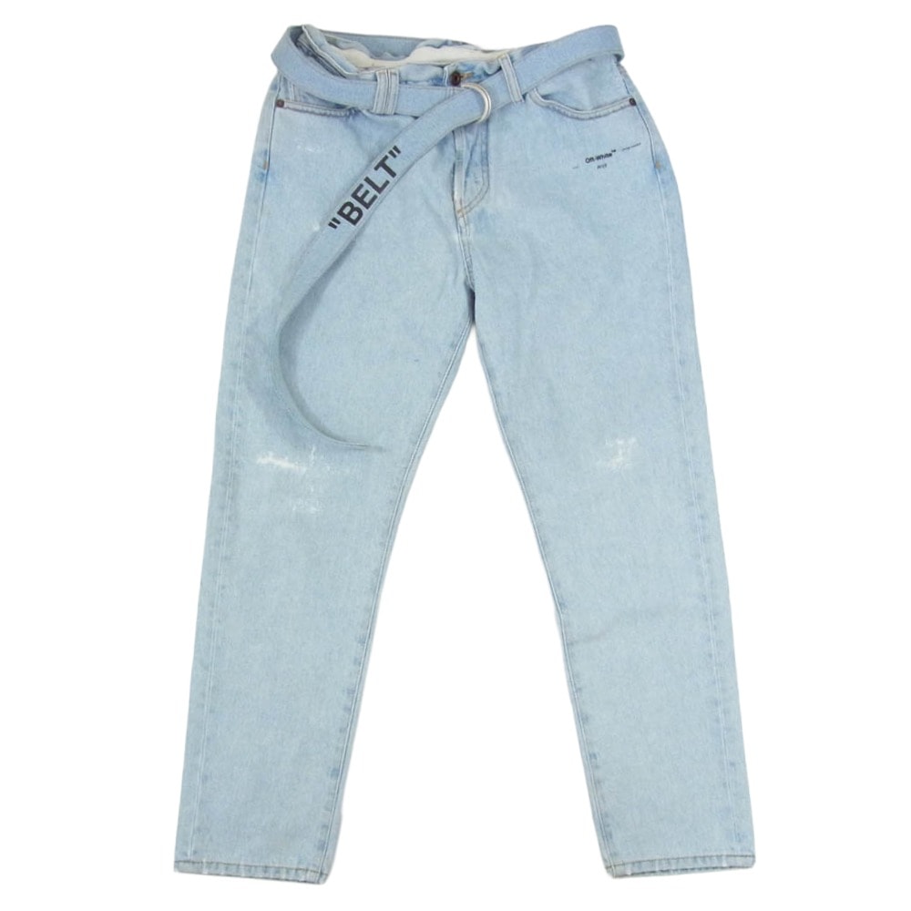 OFF-WHITE オフホワイト デニムパンツ 19SS OMYA005R19386032 ボタンフライ テーパード ダメージ加工 ストレッチ デニム インディゴブルー系 32【中古】