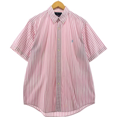 古着 ラルフローレン Ralph Lauren CUSTOM FIT 半袖 ボタンダウン ストライプシャツ メンズL相当/eaa535578