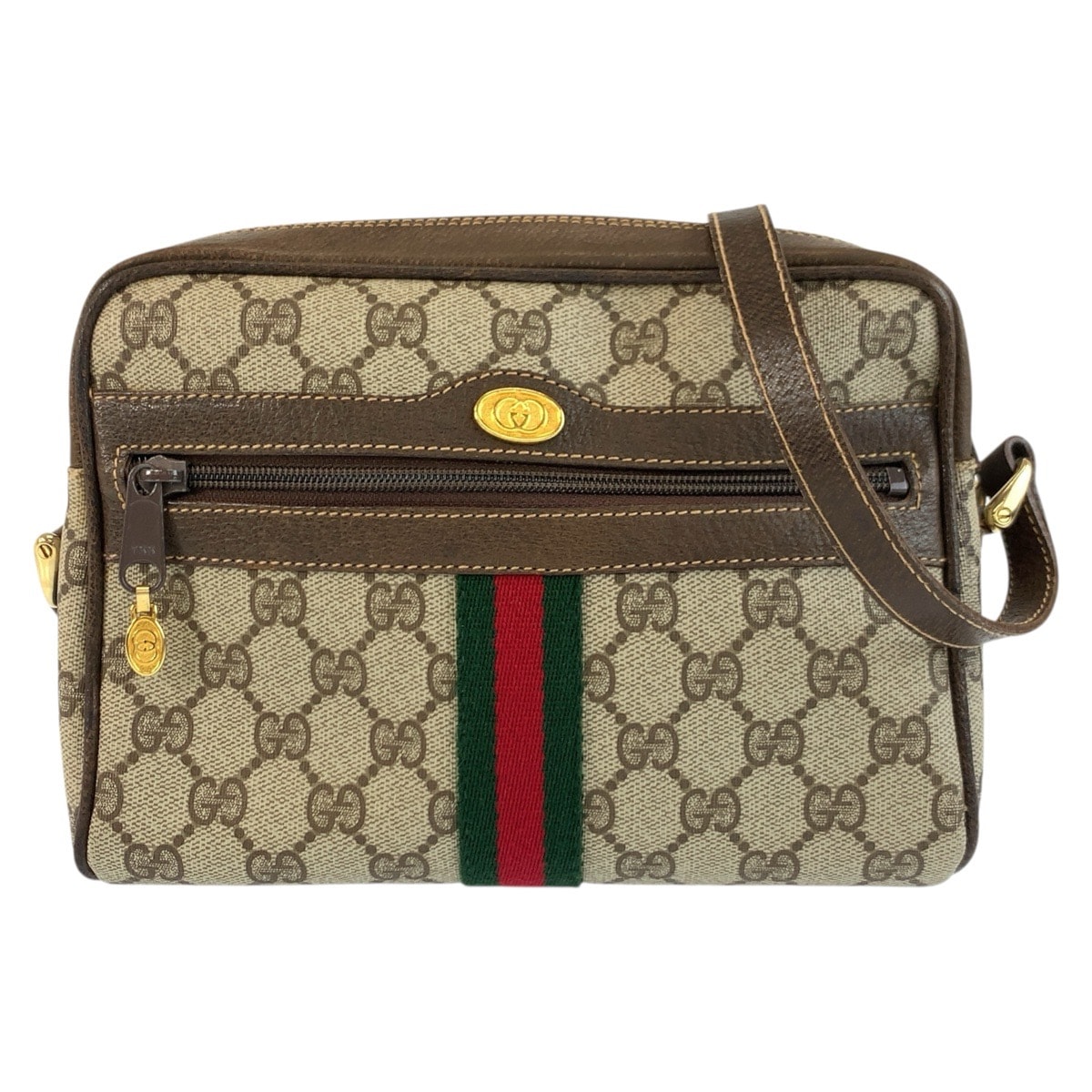 美品 GUCCI グッチ ヴィンテージ シェリーライン ブラウン ベージュ ゴールド金具 GGスプリームキャンバス ショルダーバッグ ポシェット 603585 【中古】
