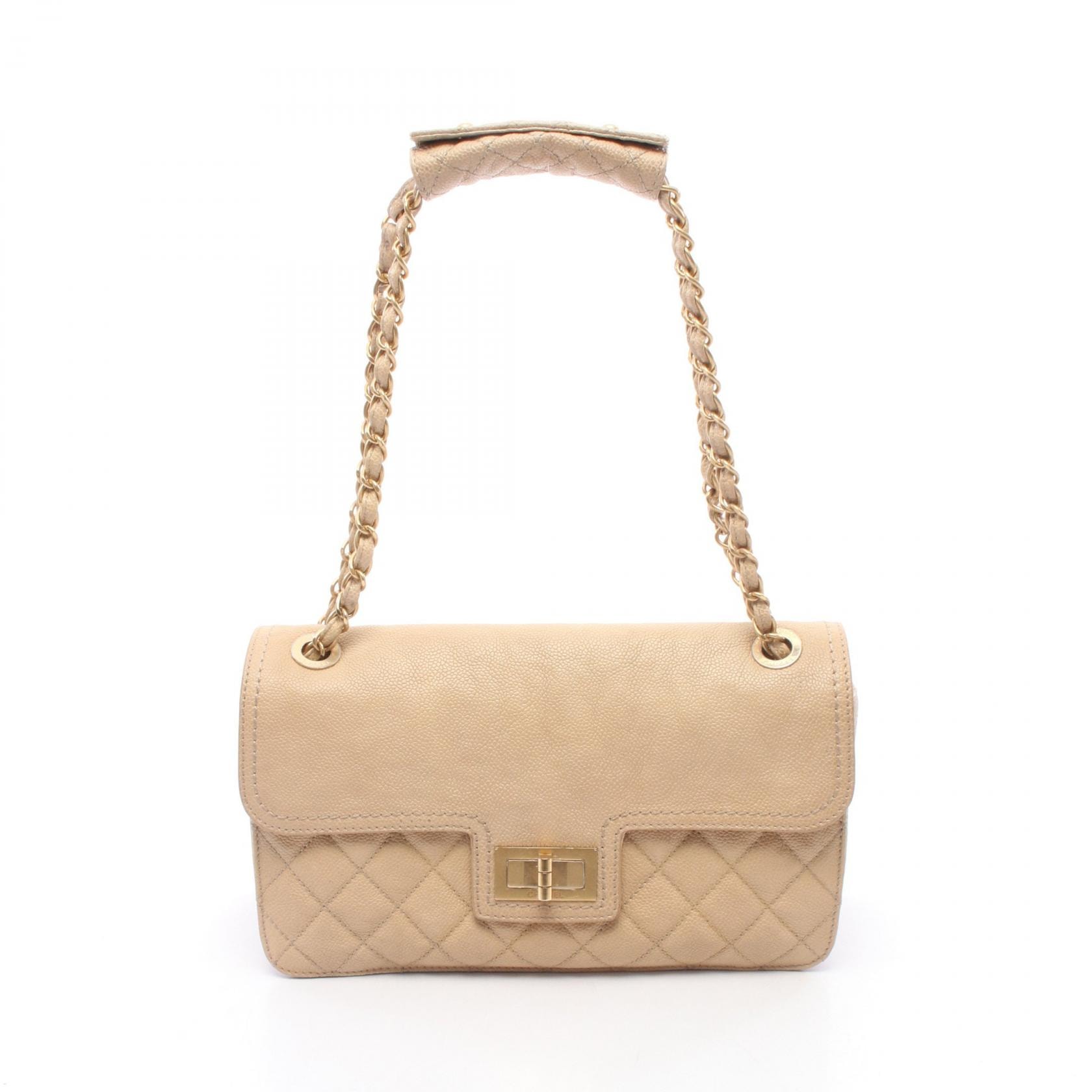 シャネル CHANEL 2.55 マトラッセ ショルダーバッグ バッグ キャビアスキン(グレインドカーフ) レディース ベージュ系 【中古】