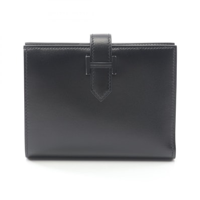エルメス HERMES ベアンコンパクト モノクローム 二つ折り財布 財布 カーフ(牛革) ボックスカーフ ソーブラック B刻印(2023年製造) レディース ブラック系 【中古】