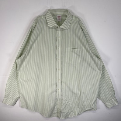 古着 ブルックスブラザーズ Brooks Brothers 長袖シャツ MAKERS 大きいサイズ 胸ポケ グリーン系 ストライプ メンズ
