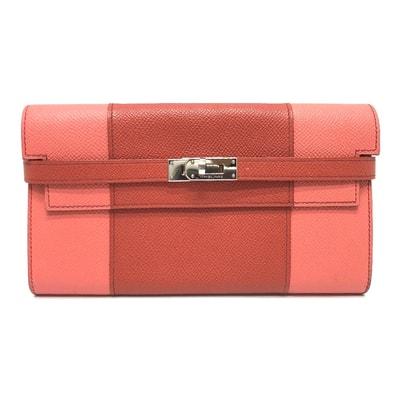 エルメス HERMES ケリーウォレット フラッグ ロングウォレット 長財布 エプソン R□刻 ピンク 美品