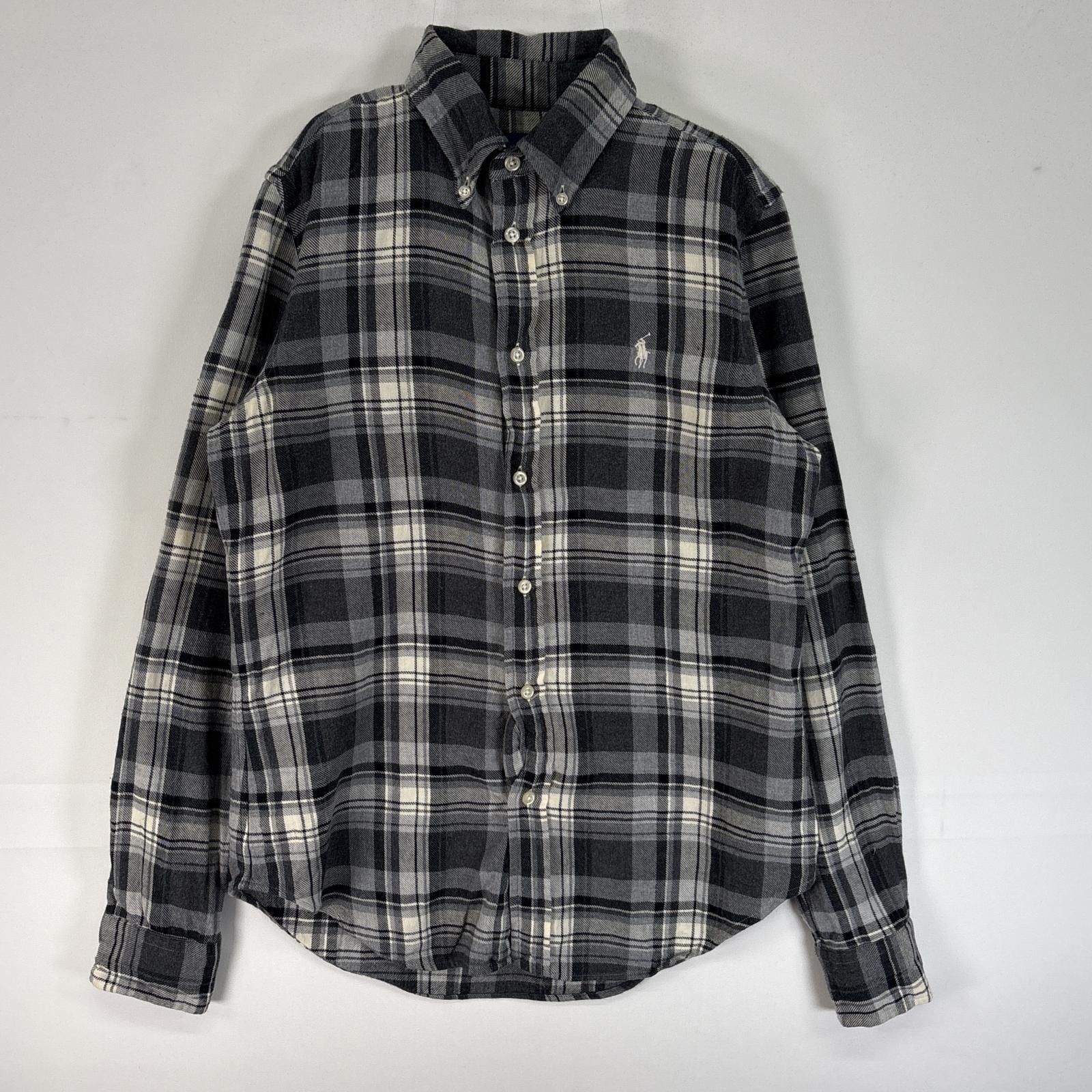 古着 ラルフローレン RALPH LAUREN 長袖シャツ チェック フランネル ロゴ 刺繍 ボタンダウン Y2K S  グレー系 マルチカラー メンズ