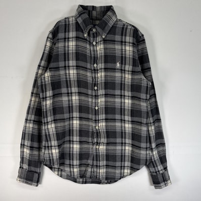 古着 ラルフローレン RALPH LAUREN 長袖シャツ チェック フランネル ロゴ 刺繍 ボタンダウン Y2K S グレー系 マルチカラー メンズ
