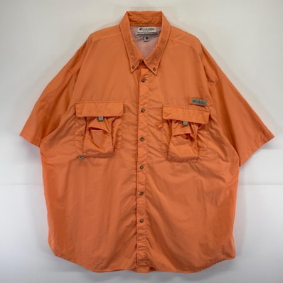 古着 コロンビア Columbia 半袖シャツ PFG 大きいサイズ フィッシング ワンポイントロゴ 2XL オレンジ系 メンズ