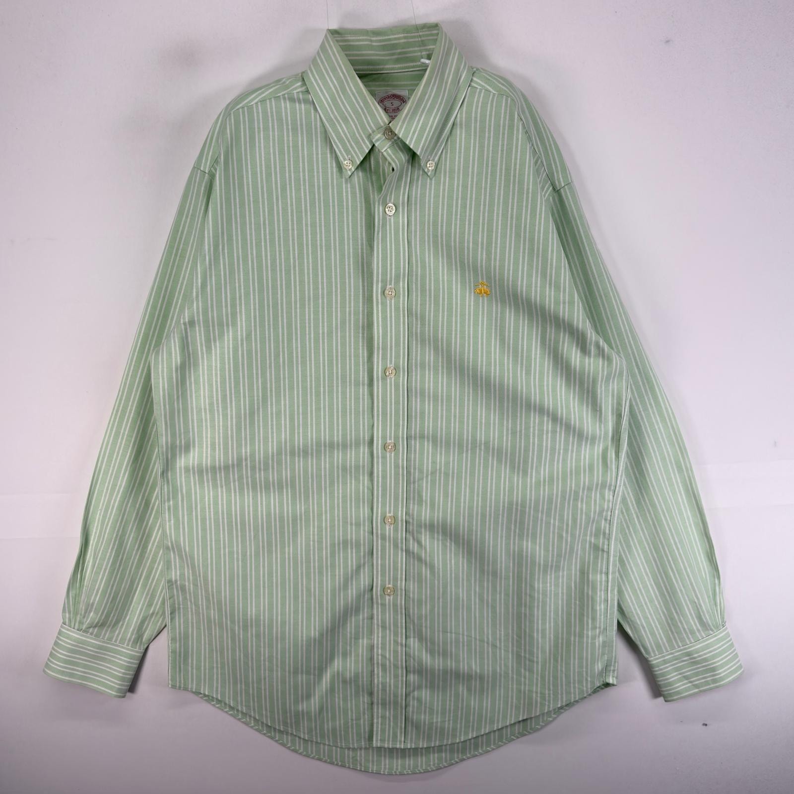 古着 ブルックスブラザーズ Brooks Brothers 長袖シャツ ボタンダウン 1818 刺繍 S グリーン系 ストライプ メンズ