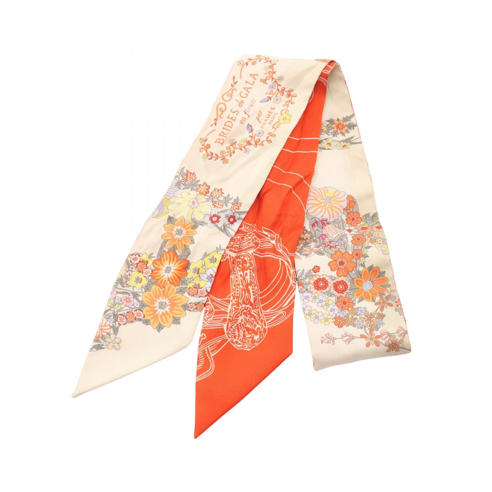 エルメス HERMES ツイリー BRIDES de GALA en fleurs スカーフ 衣料品 シルク シルク ベージュ レディース ベージュ系 / レッド系 / マルチカラー 【中古】