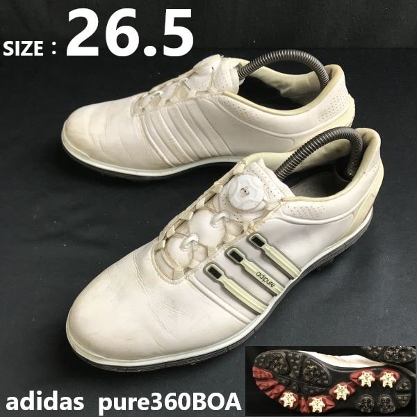 adidas/pure360BOA/アディダス★ダイヤル式/ゴルフシューズ【size:9/26.5/white/白系】Leather/GOLF/Shoes/sneakers/trainers◆sQ-627