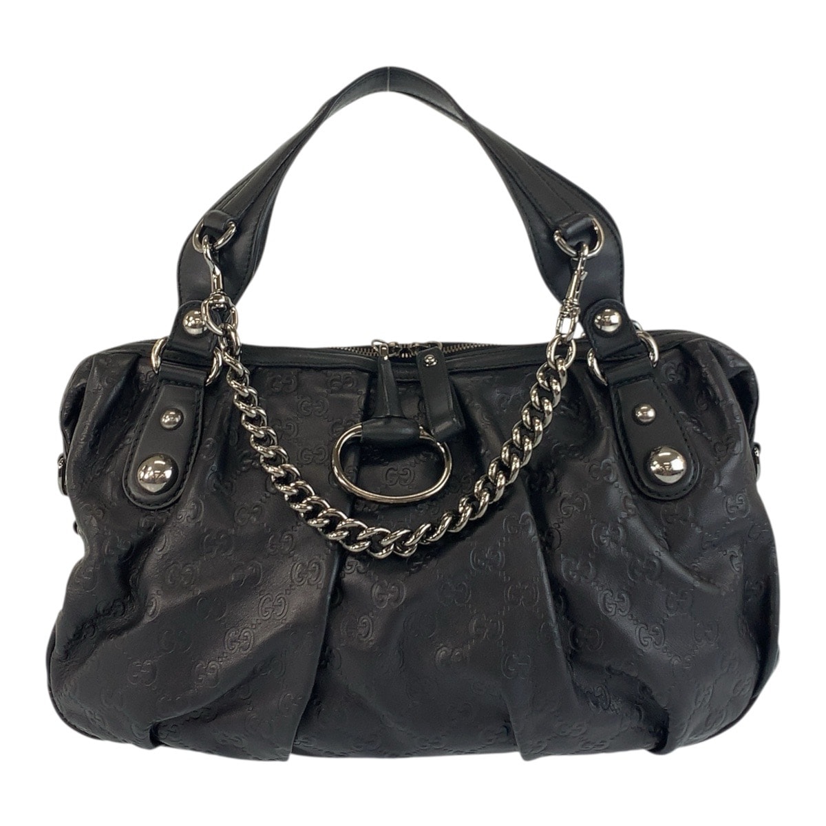 美品 GUCCI グッチ ホースビット グッチシマ ブラック 黒 シルバー金具 レザー ハンドバッグ ショルダーバッグ 504127 【中古】