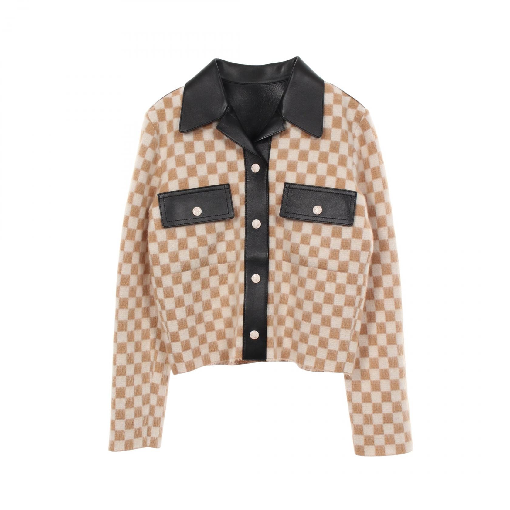 ルイ・ヴィトン LOUIS VUITTON ダミエ レザー切替 ニット 衣料品 アウター ウール レザー モヘヤ ベージュ レディース ベージュ系 / ブラック系 RW242WW OKM FRKC38 【中古】