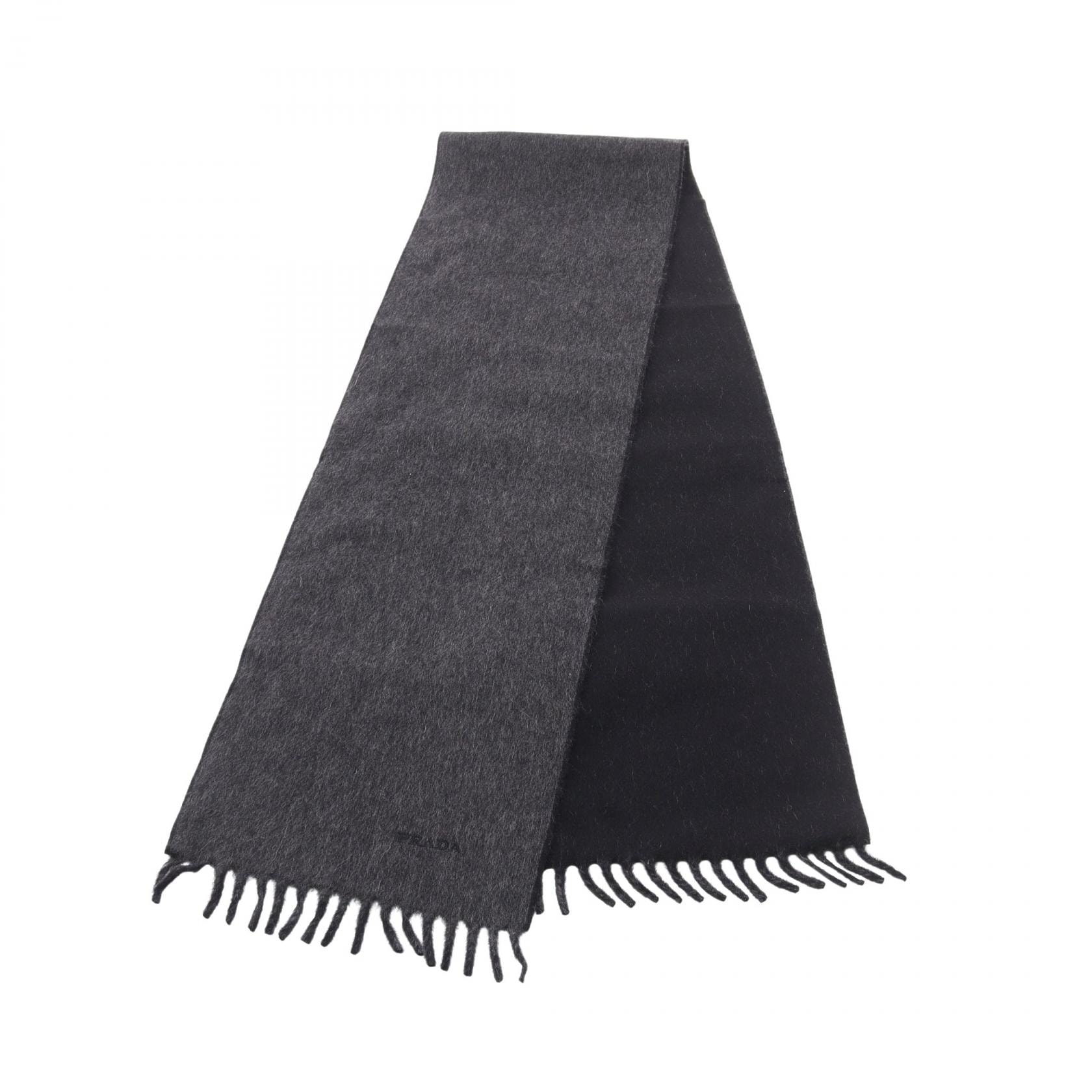 プラダ PRADA ロゴ刺繍 マフラー 衣料品 カシミヤ メンズ レディース ブラック系 1FS017 【中古】