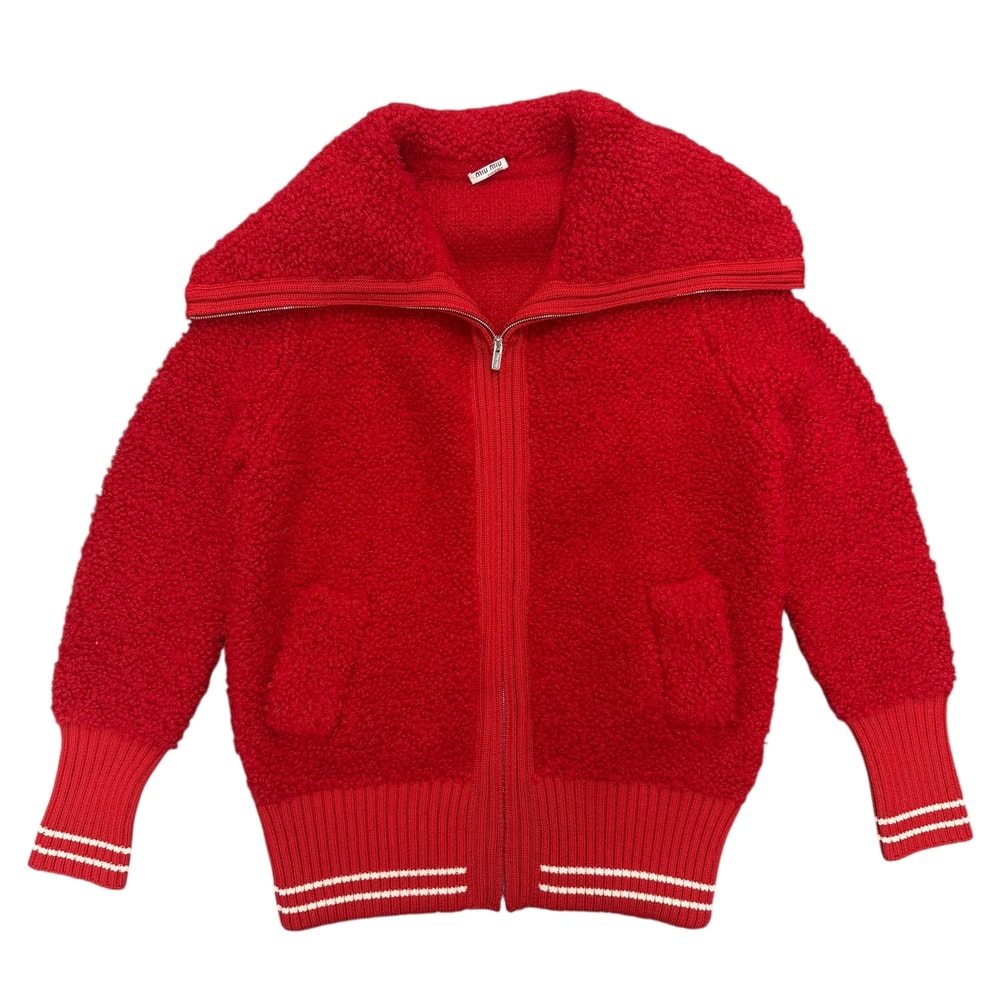 MIUMIU ミュウミュウ ブルゾン ジップアップ ジャケット アウター 服 40 レッド 赤    レディース 秋 冬【中古品】