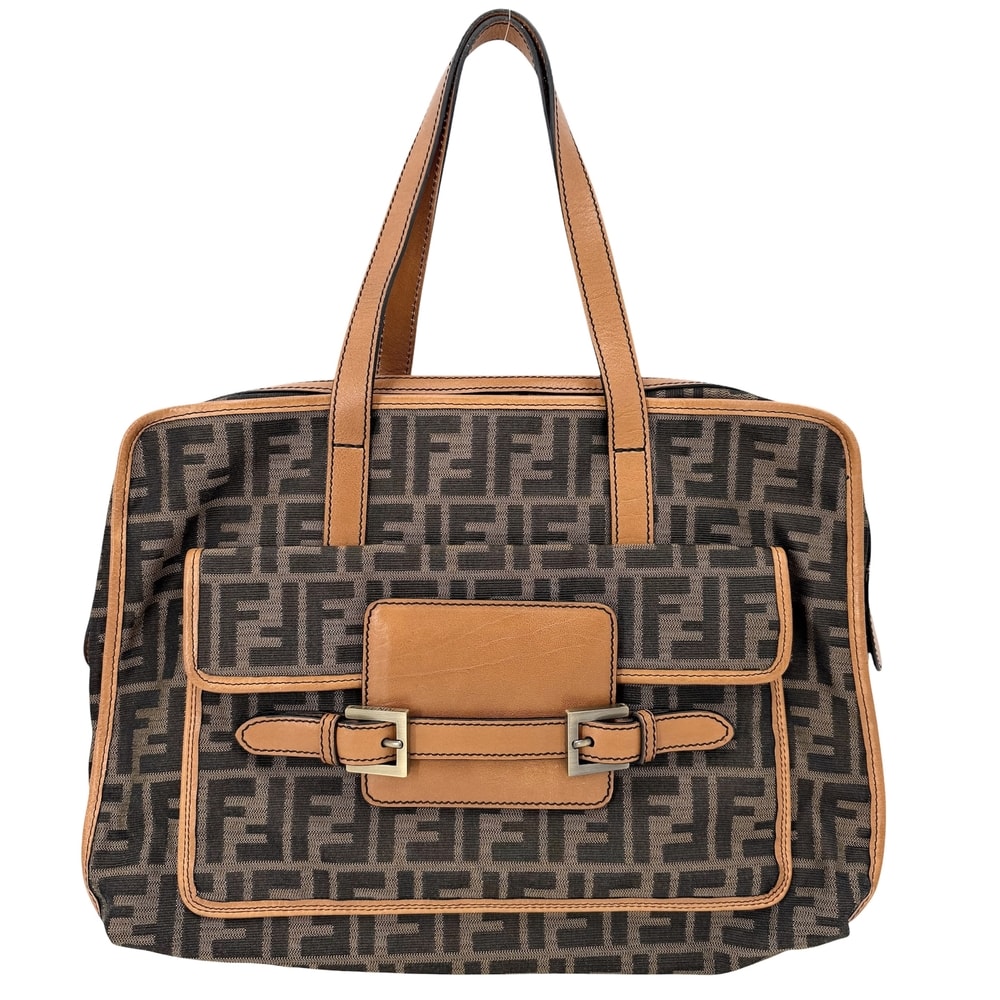 FENDI フェンディ ハンドバッグ ズッカ 8BN169 キャンバス  レザー   ブラウン 茶 ゴールド金具 レディース【中古品】