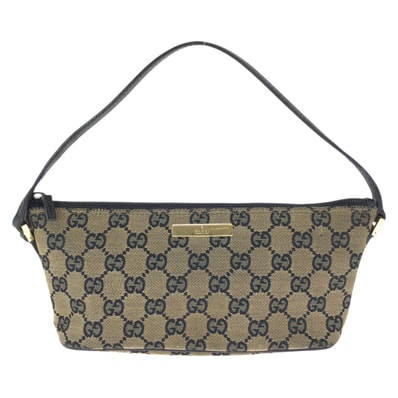 GUCCI グッチ ベージュ ブラック ゴールド金具 GGキャンバス レザー/ ハンドバッグ アクセサリーポーチ 601648 【中古】