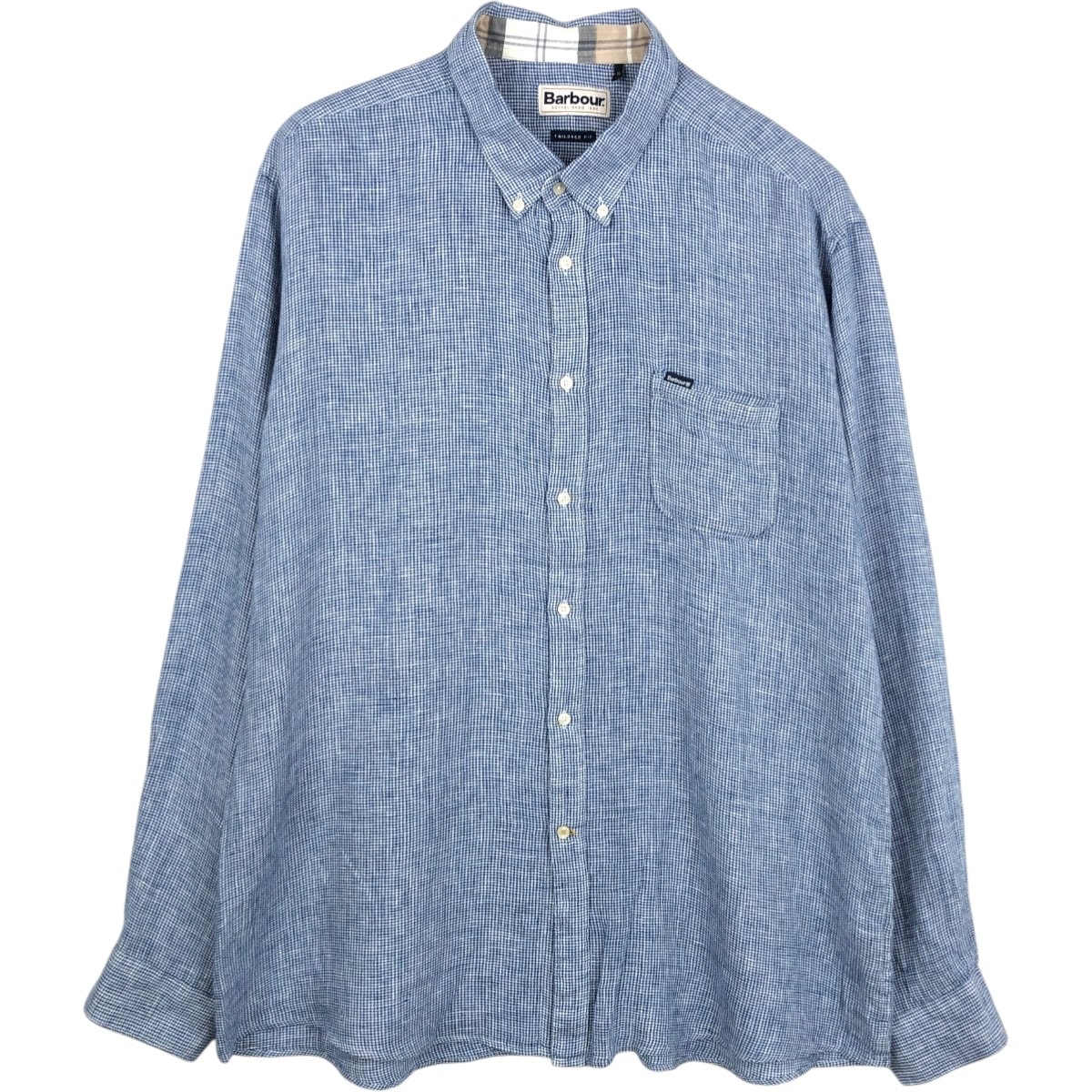古着 ビッグサイズ バブアー Barbour TAILORED FIT チェック柄 長袖 リネン ボタンダウンシャツ メンズXXXL相当/eaa665399