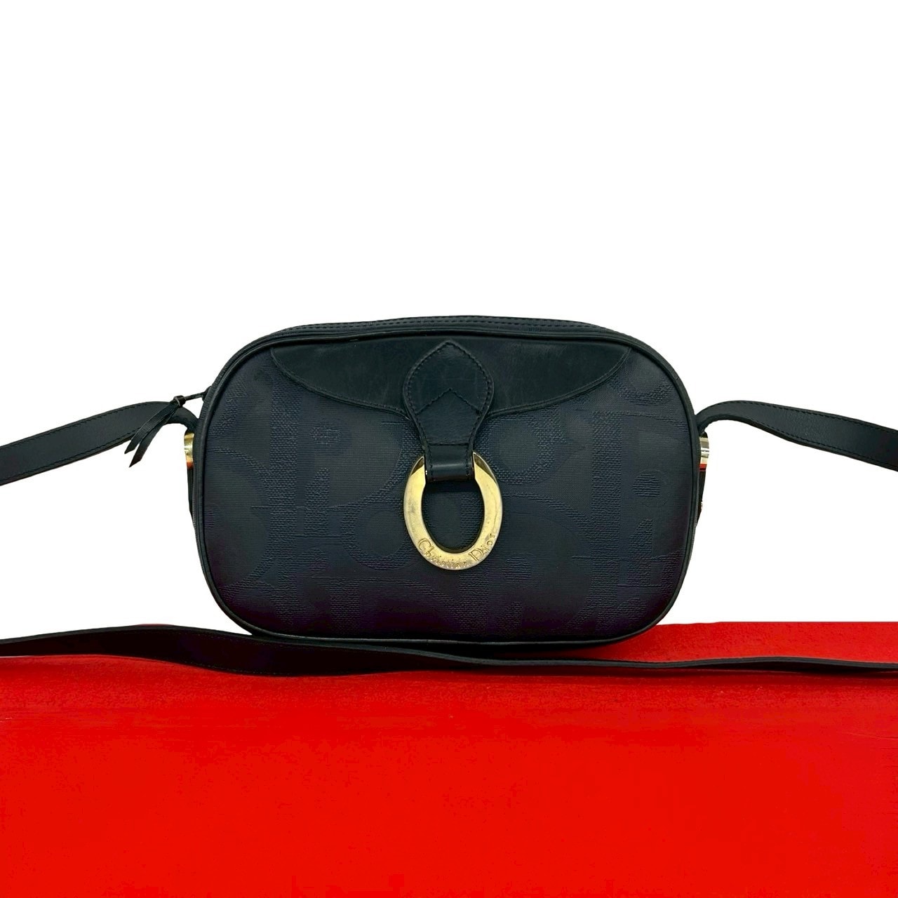 Christian Dior ディオール トロッター 柄 PVC レザー ショルダーバッグ ネイビー
 77-10