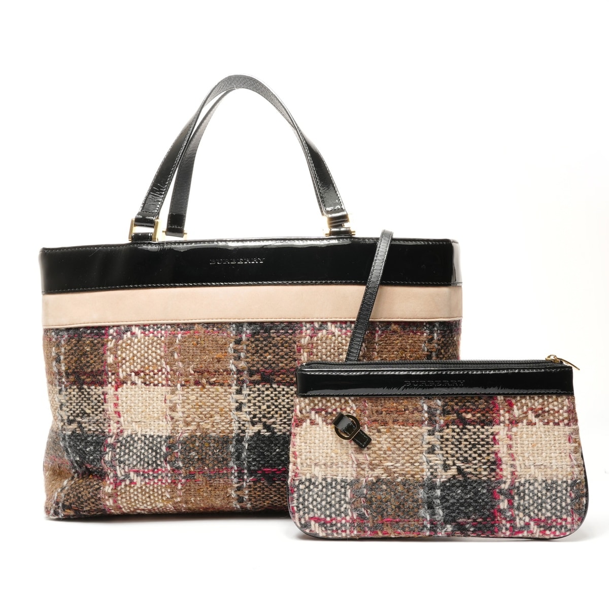 バーバリー BURBERRY ツイード ウール PVB ハンドバッグ【中古】
