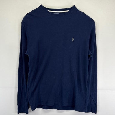 古着 ポロ・ラルフローレン POLO RALPH LAUREN 長袖Tシャツ サーマル ワッフル生地 クルーネック インナー ワンポイントロゴ L ネイビー メンズ
