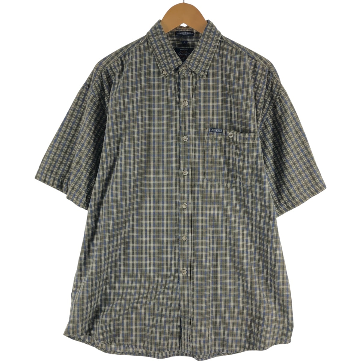 古着 ディッキーズ Dickies チェック柄 ボタンダウン 半袖 ワークシャツ メンズL相当/eaa536422