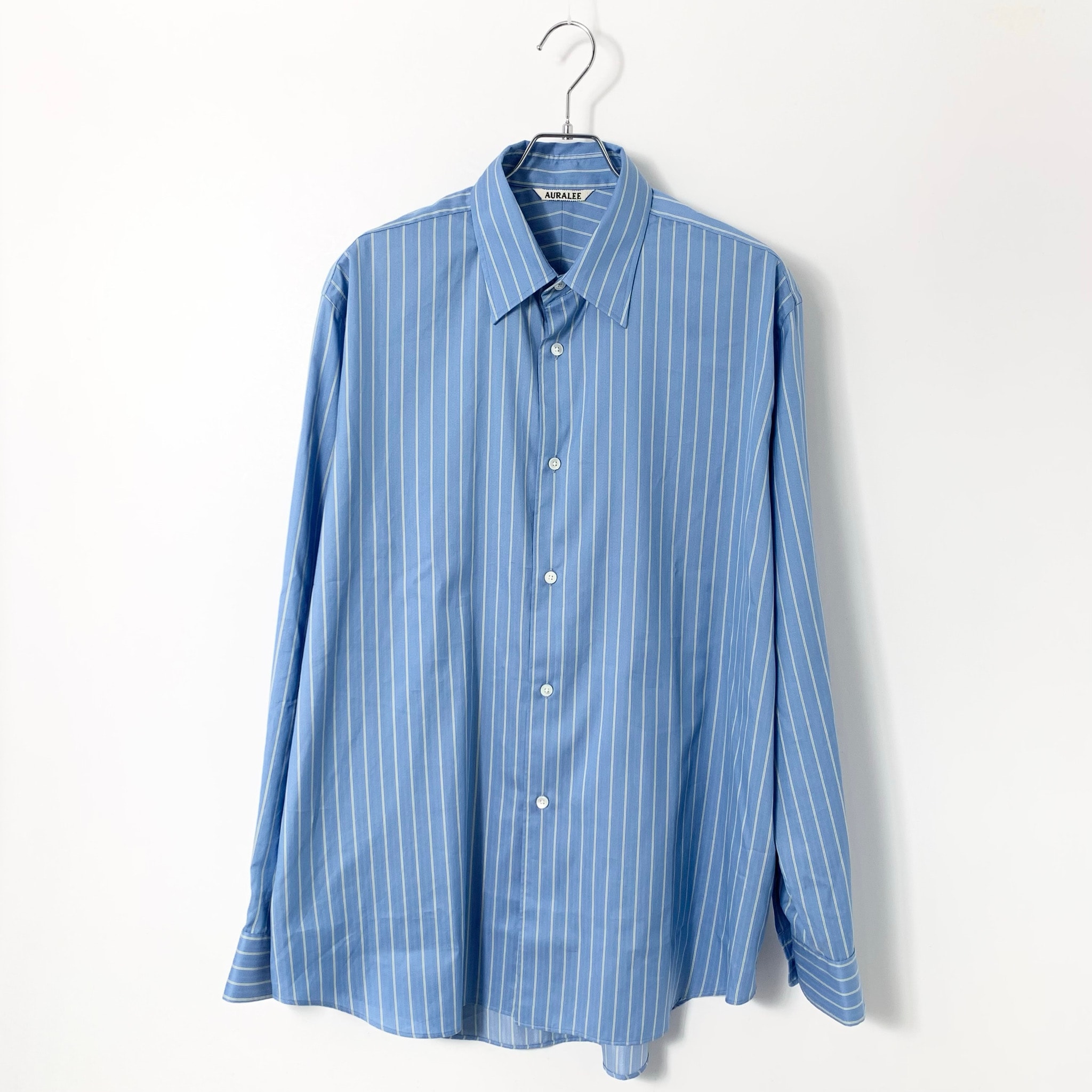 AURALEE Cotton Silk Stripe Shirt "Sax Blue Stripe"